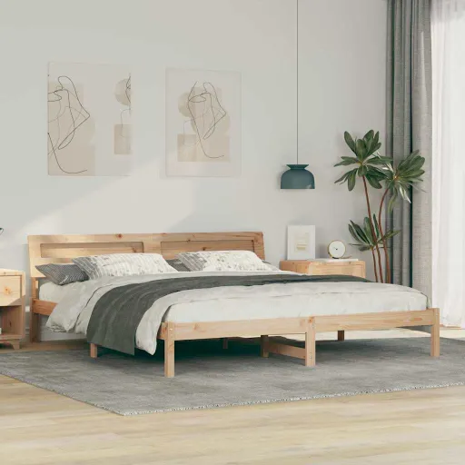 Estructura de Cama Marrón 200 x 200 cm Madera de Pino Macizo