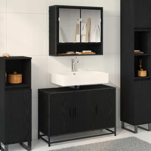 Juego de Muebles de Baño   Roble Negro Madera Contrachapada (2 pcs)