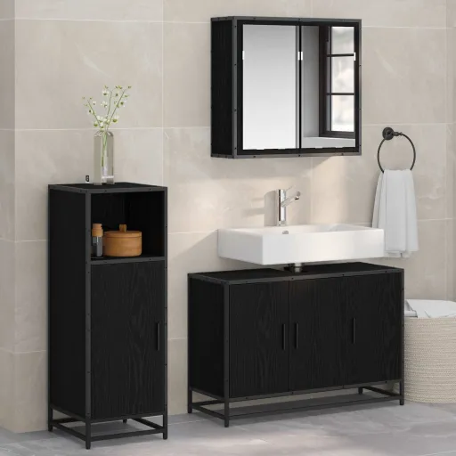 Juego de Muebles de Baño   Roble Negro Madera de Ingeniería (3 pcs)