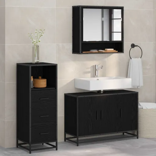 Juego de Muebles de Baño   Roble Negro Madera de Ingeniería (3 pcs)