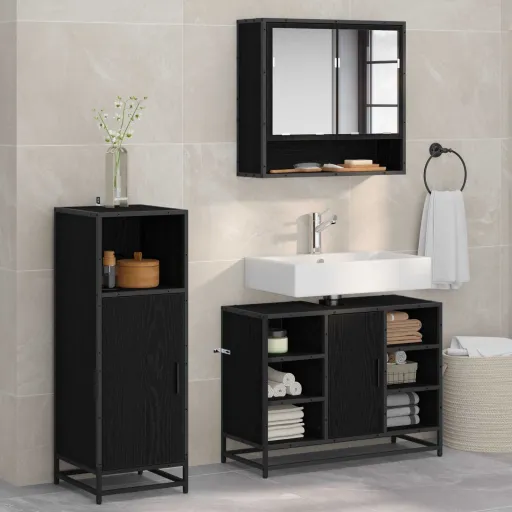Juego de Muebles de Baño   Roble Negro Madera de Ingeniería (3 pcs)