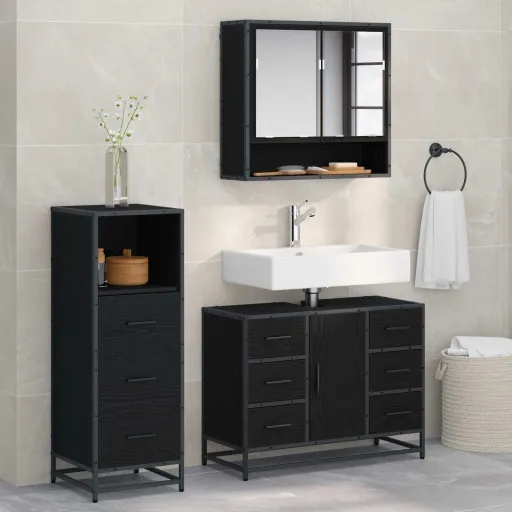 Juego de Muebles de Baño   Roble Negro Madera de Ingeniería (3 pcs)