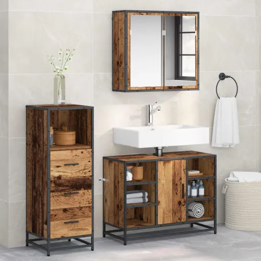 Juego de Muebles de Baño Con Cajón   Madera Envejecida (3 pcs)