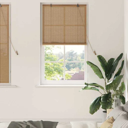 Estor Enrollable Con Cortinas Manual Marrón 80 x 160 cm Bambú
