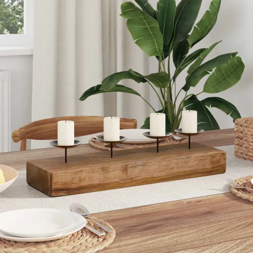 Porta Velas Natural 50 x 15 x 10 cm Madera Maciza de Teca