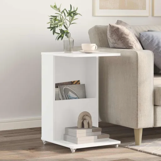 Mesa Lateral Con Rueda 40 x 35 x 60 cm Madera de Ingeniería