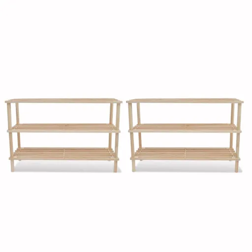 Zapatero de 3 Alturas 2 Unidades Madera Maciza de Abeto