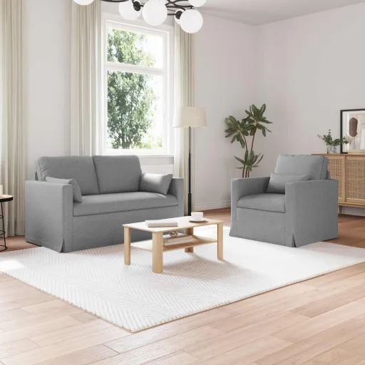 Sofá   Gris Claro 139 x 78 x 80 cm Tela (2 pcs)