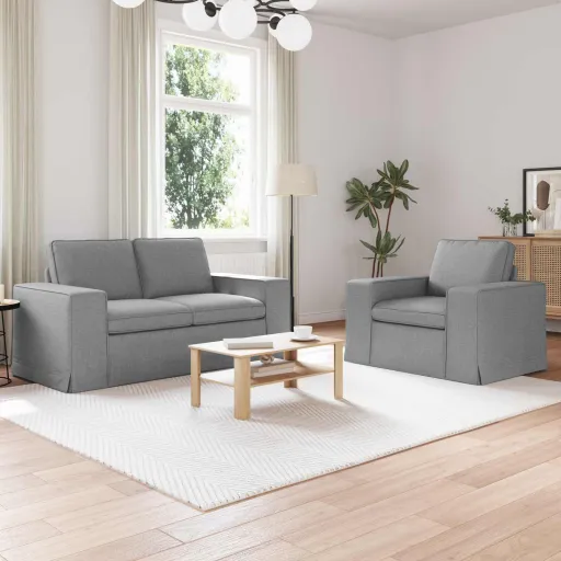 Sofá   Gris Claro 182 x 80 x 82 cm Tela (2 pcs)