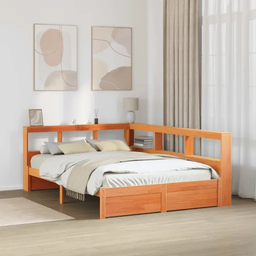 Cama Con Estantería Con Cabecera   Marrón Cera 200 x 140 cm (2 pcs)