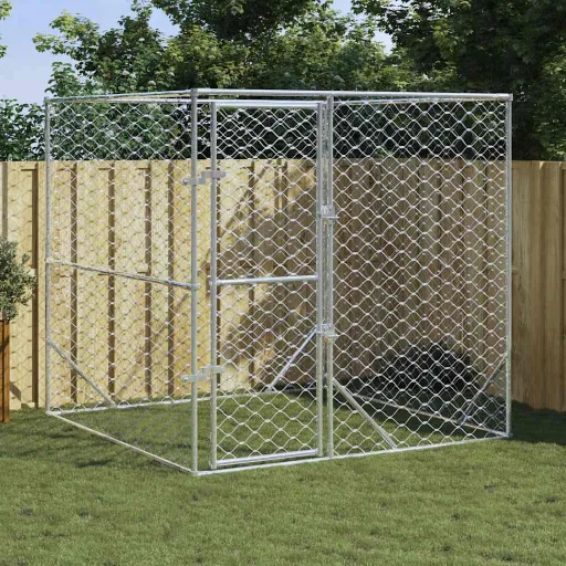 Perrera de Exterior Acero Galvanizado Plateado 2x2x2 m
