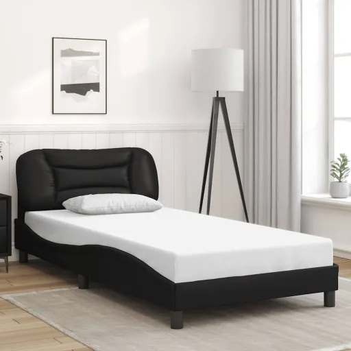 Estructura de Cama Sin Colchón Hvar Cuero Sintético Negro 100x203 cm
