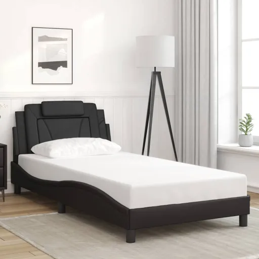 Estructura de Cama Viana Sin Colchón Cuero Sintético Negro 100x203 cm