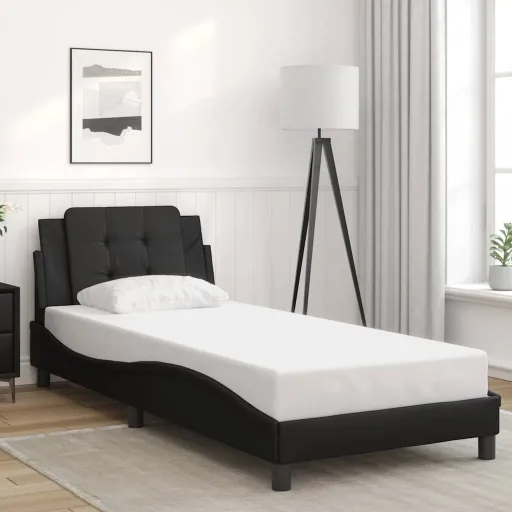 Estructura de Cama Sin Colchón Zadar Cuero Sintético Negro 100x203 cm