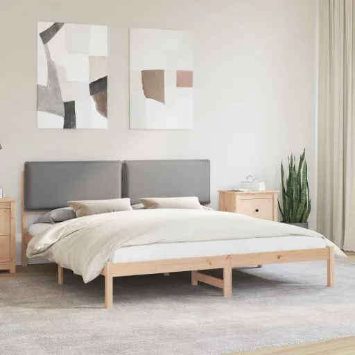 Estructura de Cama Con Cabecera Tapizada Gris Claro