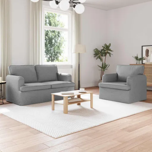 Sofá   Gris Claro 144 x 80 x 85 cm Tela (2 pcs)