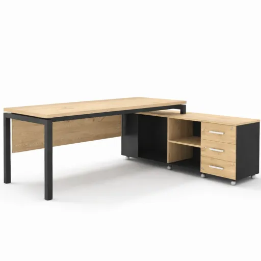 Mesa de Oficina en L Delta 1800x1600 mm Con Armario Lateral Cereza Chocolate - Riva