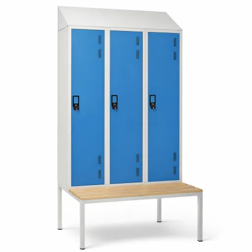 Taquillas Metálicas Con Banco y Techo – 3 Puertas en Color Gris