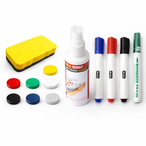 Kit Completo Pizarra Blanca Con Rotuladores Imanes y Limpieza