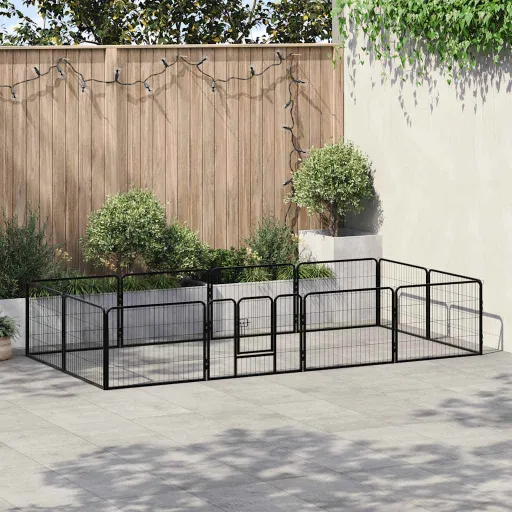 Corral Para Perros 12 Paneles de Acero 80x60 cm Negro