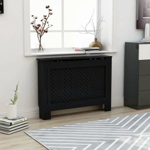 Cubierta Para Radiador MDF Negro 112x19x81,5 cm