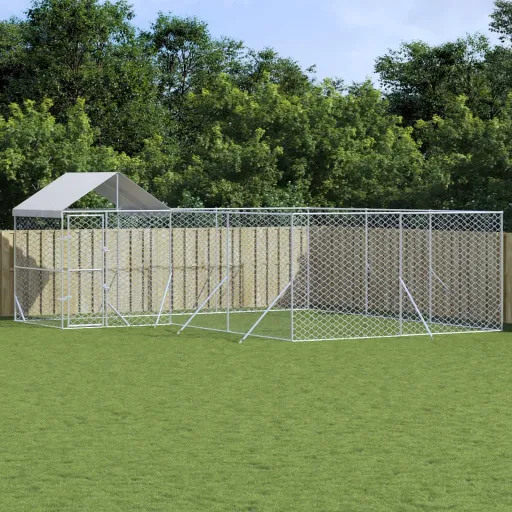 Perrera de Exterior Con Techo Acero Galvanizado Plata 6x6x2,5 m