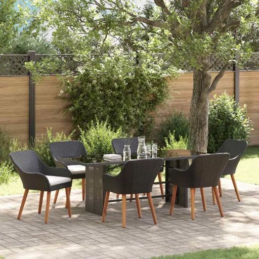 Conjunto de Comedor de Jardín   Negro Ratán Sintético (7 pcs)