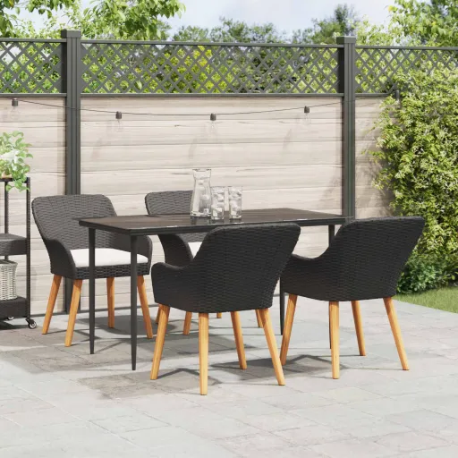 Conjunto de Comedor de Jardín   Negro Ratán Sintético (5 pcs)