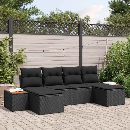 Conjunto de Sofá de Jardín   Negro Rattan de Poliéster (6 pcs)
