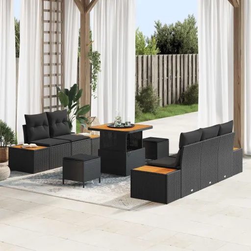 Conjunto de Sofás de Jardín   Negro Ratán Sintético (8 pcs)