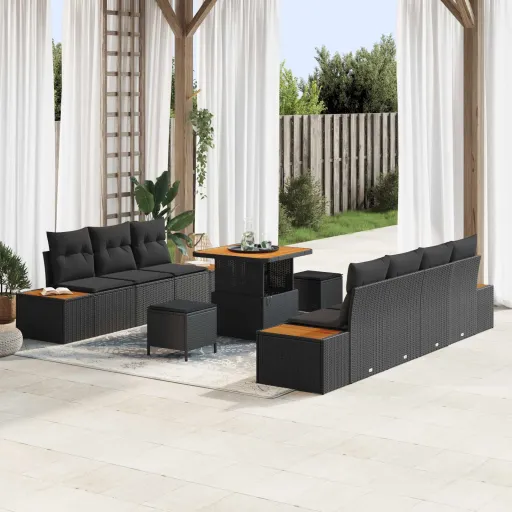 Conjunto de Sofás de Jardín   Negro Ratán Sintético (10 pcs)