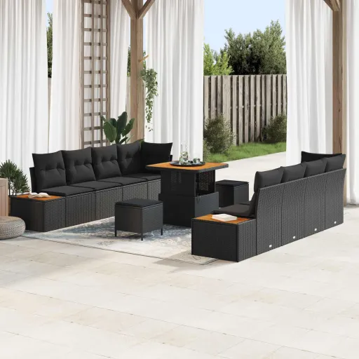 Conjunto de Sofás de Jardín   Negro Ratán Sintético (11 pcs)