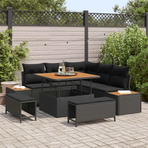 Conjunto de Sofás de Jardín   Negro Ratán Sintético (8 pcs)