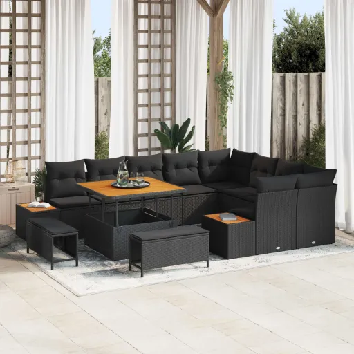 Conjunto de Sofás de Jardín   Negro Ratán Sintético (12 pcs)