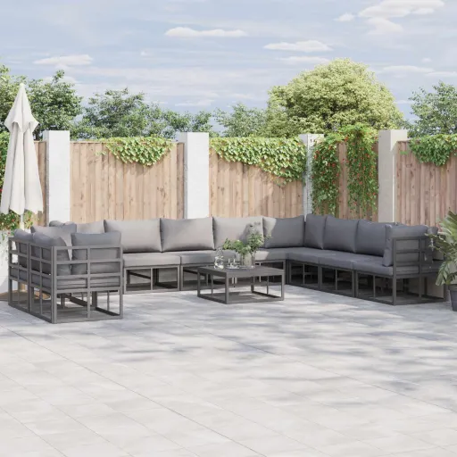 Conjunto de Sofás de Jardín Con Cojín   Negro Aluminio (10 pcs)