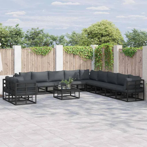 Conjunto de Sofás de Jardín Con Cojín   Negro Aluminio (11 pcs)