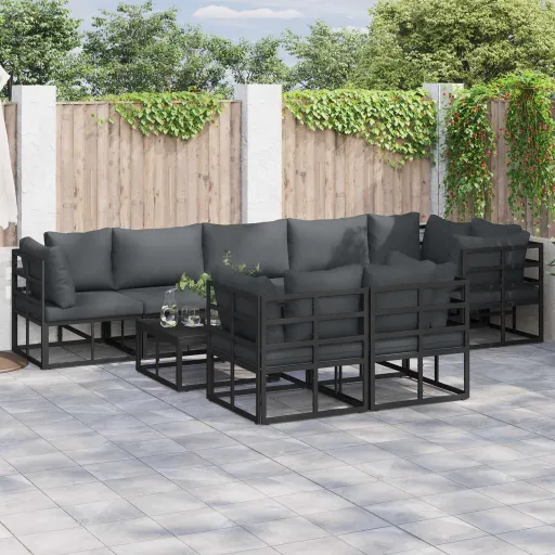 Conjunto de Sofás de Jardín Con Cojín   Negro Aluminio (8 pcs)