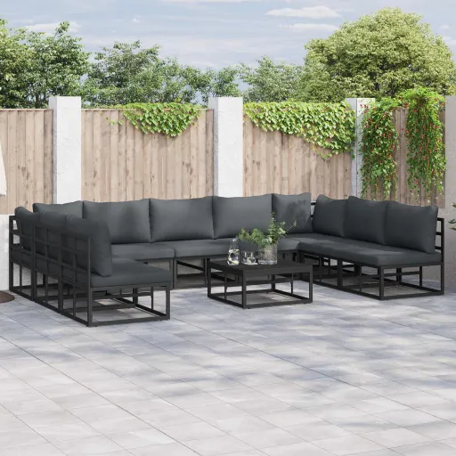 Conjunto de Sofás de Jardín Con Cojín   Negro Aluminio (9 pcs)