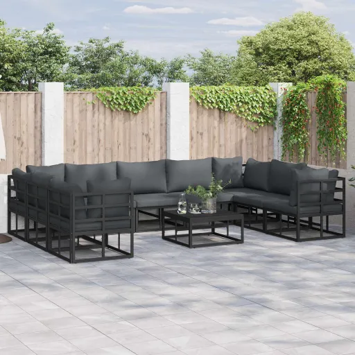 Conjunto de Sofás de Jardín Con Cojín   Negro Aluminio (9 pcs)