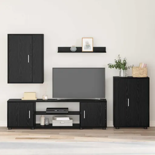 Conjunto de Mueble de TV   Roble Negro Madera Contrachapada (4 pcs)