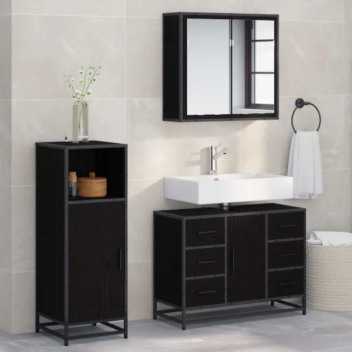 Juego de Muebles de Baño   Roble Negro Madera de Ingeniería (3 pcs)