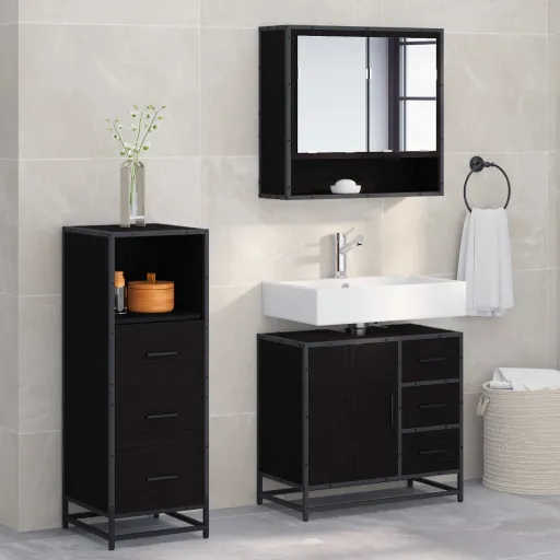 Juego de Muebles de Baño   Roble Negro Madera Contrachapada (3 pcs)