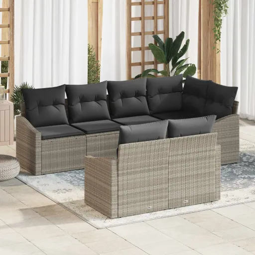 Conjunto de Sofás de Jardín   Gris Claro Ratán Sintético (7 pcs)