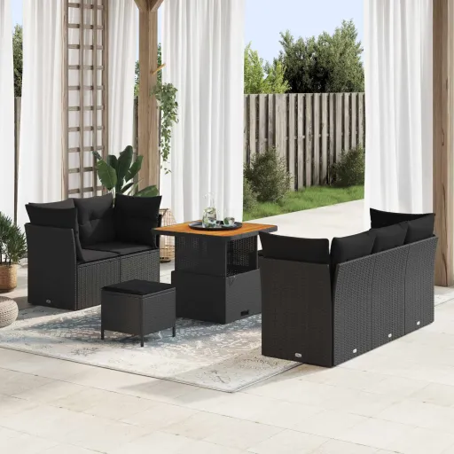 Conjunto de Sofá de Jardín   Negro Ratán Sintético (8 pcs)