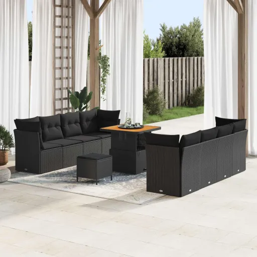 Conjunto de Sofás de Jardín   Negro Ratán Sintético (11 pcs)
