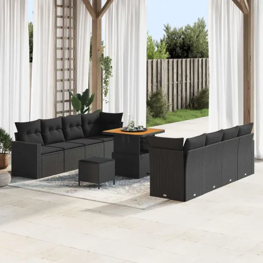 Conjunto de Sofás de Jardín   Negro Ratán Sintético (11 pcs)
