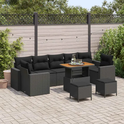 Conjunto de Sofás de Jardín   Negro Ratán Sintético (10 pcs)