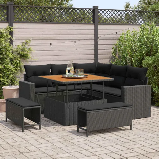 Conjunto de Sofás de Jardín   Negro Ratán Sintético (8 pcs)
