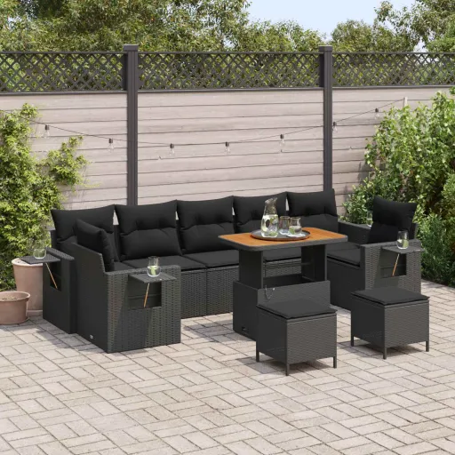 Conjunto de Sofá de Jardín   Negro Ratán Sintético (10 pcs)