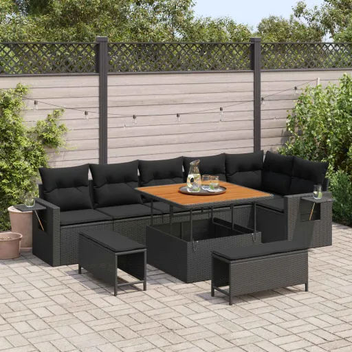 Conjunto de Sofás de Jardín   Negro Ratán Sintético (9 pcs)